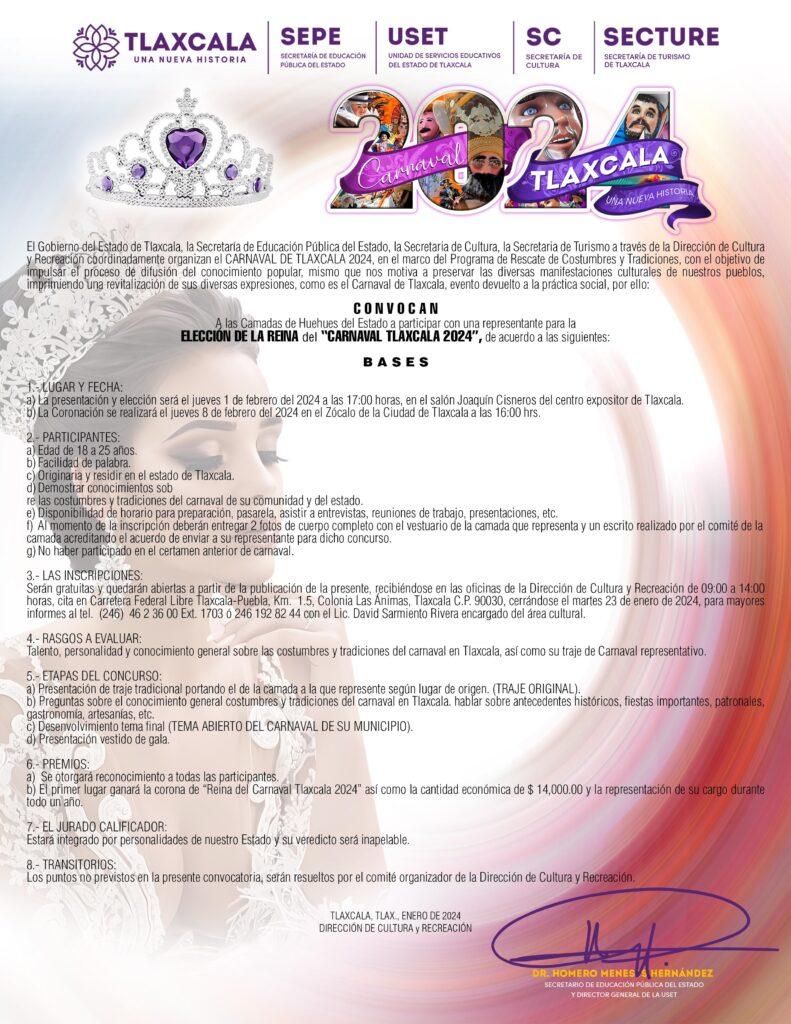 Convocatoria para Reina de Carnaval Tlaxcala 2024